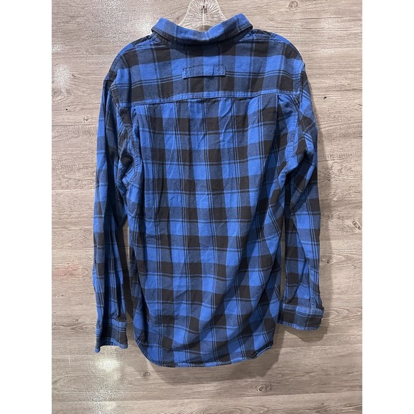 Duluth Trading Shirt Mens Medium Trim Fit Blue Black Plaid Button Down Flannel - Picture 5 of 8